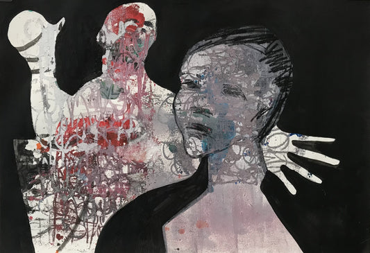 The Boy Boxer's Tale. 59cm x 42cm. Unframed. Acrylic & Pencil on Paper. (2025) (Cat. 226)