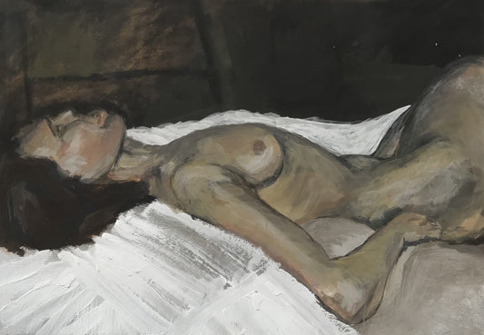 Feeling The Importance of Good Bed Linen. 84cm x 59cm. Acrylic on Card. (2000). (Cat. 238)